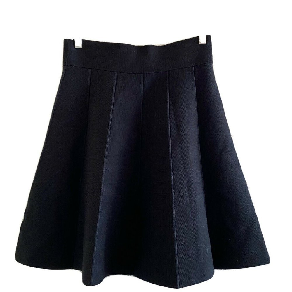 Ann Taylor Black Woven Pleated A-Line Mini Skirt Size X-Small